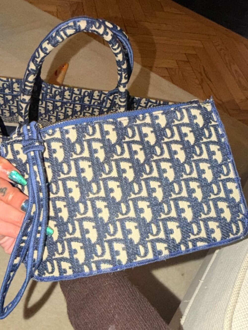 Christian Dior Medium Book Tote Style Bag + Matching Pouch + Dust Bag | Blue - Picture 9 of 11